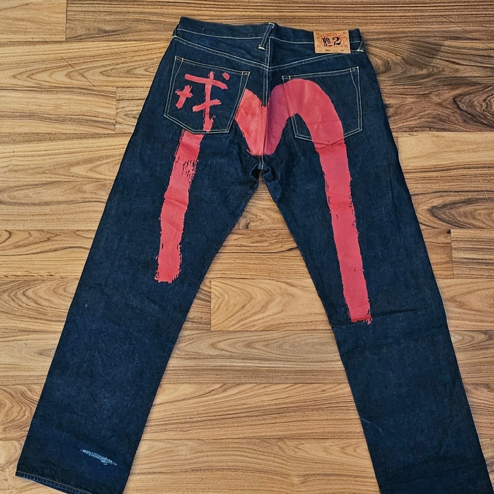 Evisu 2000 Style Hand Painted Red Daicock and Kanji Jean
